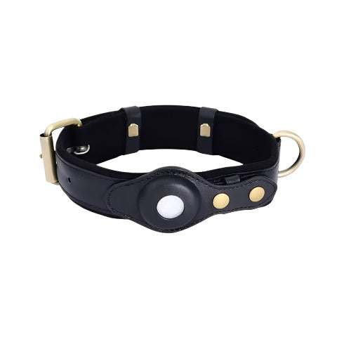 Collar Aura en color Negro Ébano – cuero premium y AirTag integrado para perros grandes